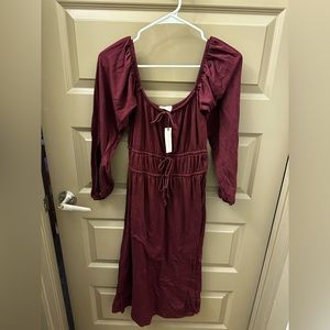 NWT Anthropologie Burgundy Peasant Midi Dress
